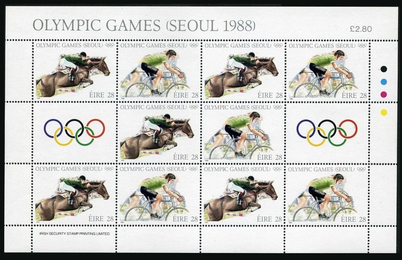Ireland 1988 #712-713 sheet of 10 MNH Olympics Seoul/Cycling/Equestrian/Riding