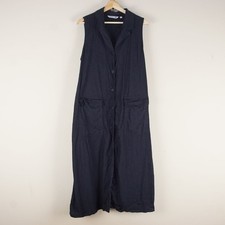 Uniqlo x JW Anderson Linen Blend Lapel Collar Sleeveless Blue Dress Womens Sz L