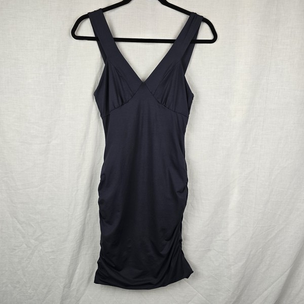Kookai Size 1 Bodycon Dress Blue Ruched Sleeveless V Neck (14" Bust)