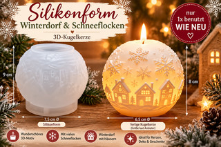 ❄️ Silikonform Kugel „Winterdorf & Schneeflocken“ – nur 1× benutzt – WIE NEU ❄️