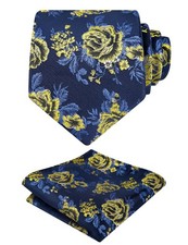 Mens 3.15inches Rose Flower Pattern Tie with Floral Printed Pocket Square Set...