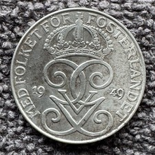 1949 Sweden 5 Ore, Gustaf V (Iron, 7.0 g, 27 mm), VF