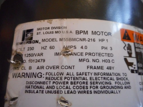 Emerson Motor M55BMCNR-216 1 HP 230 V 60 HZ 1250 RPM