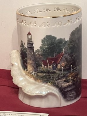 LENOX THOMAS KINKADE 2000 THE LIGHT OF PEACE LIGHTHOUSE W  3D WAVE VOTIVE HOLDER