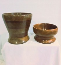 Two MCM Vintage Hand Turned Wooden Bowls One Segmented  One Footed