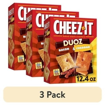 (3 pack) DUOZ Bacon and Cheddar Baked Snack Crackers, Lunch Snacks, 12.4 oz