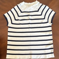 Worthington Women s L Striped Mock Neck Short Sleeve Knit Pullover Sweater
