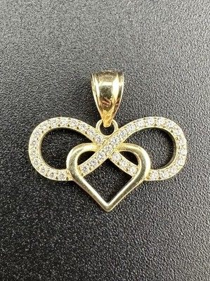 14k Gelbgold CZ Unendlichkeit Herz Anhänger Charm 1,30dwt 2,0g
