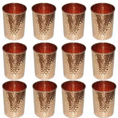 Pure Copper Glass Set, Handcrafted Hammered Cups for Health Benefits Pack Of 12