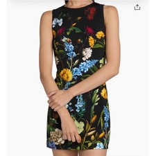 Alice + Olivia Black Floral Botanical Sleeveless Sheath Mini Dress Size 2