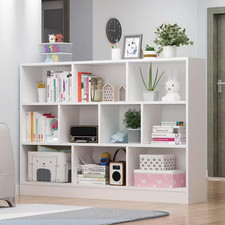 40.9 In. H X 55.1 W White Wood 10-Shelf Freestanding Standard Bookcase Display B