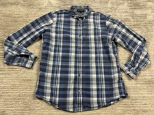 Banana Republic Shirt Mens Large Blue Plaid Soft Wash Slim Fit Long Sleeve