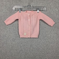 Vintage Baby Cardigan Sweater Girls Infant Pink Knit Orlon Acrylic Button