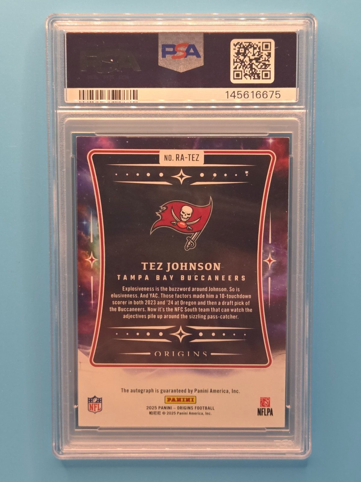 2025 Panini Origins- Rookie Autographs #RA-TEZ Tez Johnson Orange PSA 9 32 /75 view 2