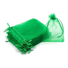 100Pcs Green Organza Bags, 8x12", Drawstring Jewelry Gift, Wedding, Candy Pouche