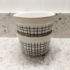 Thyme & Table 2 Piece Ramekin Set - Black & White Crosshatch Pattern Custard Cup