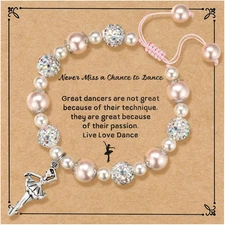 Dance Bracelet Women Pink Ballet Gift Rhinestone Charm Dancer Recital Jewelry