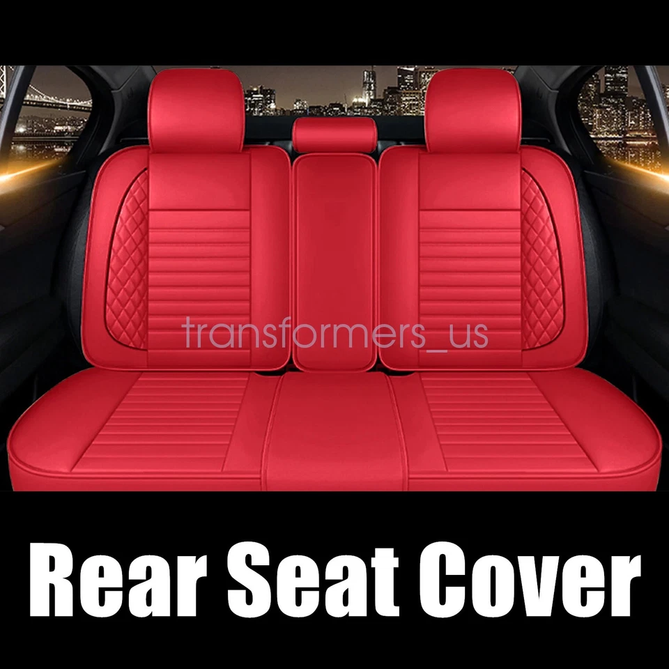 Car Seat Cover 5-Seat Full Set PU Waterproof Front Rear Pads For Infiniti Red - Image 4 of 4