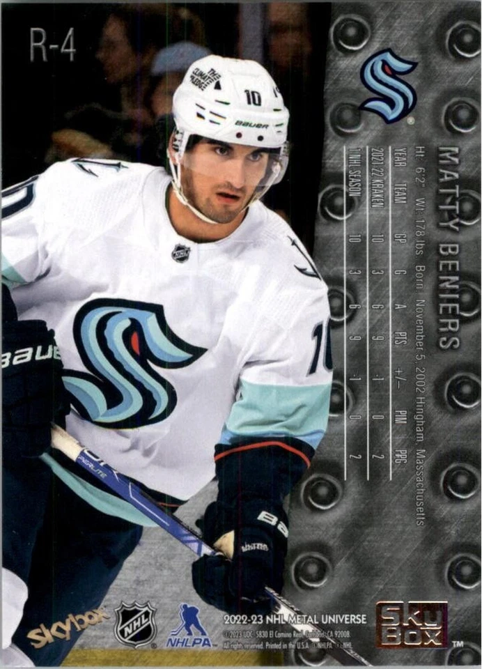 Matty Beniers Rookie 2022-23 SkyBox Metal Universe 1998-99 Retro #R-4 Seattle - Image 2 of 2