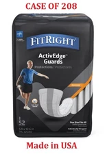 FitRight Active Guards Men Incontinence Liners, 5.5" x 12" Case of 208 USA Made