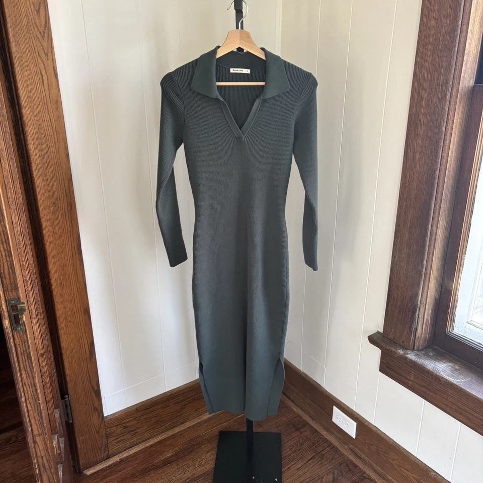 Suéter Polo Midi Azul Marino Capa Lexi Acanalado Manga Larga Verde Para Mujer’s Grande Foto 2 de 4