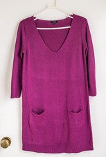 Express women wool/rayon purple solid V-neck knee length  dress Sz M/L