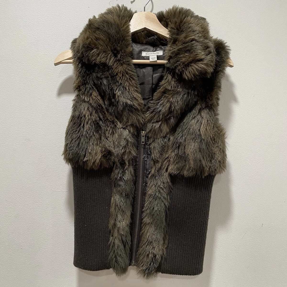 新品未使用Faux Fur Hood Vest ブラウン 新品 Brown Faux Fur Vests 