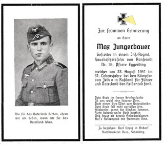 WWII German Death Card Max Jungepauer Infantry Regiment Russia 1941