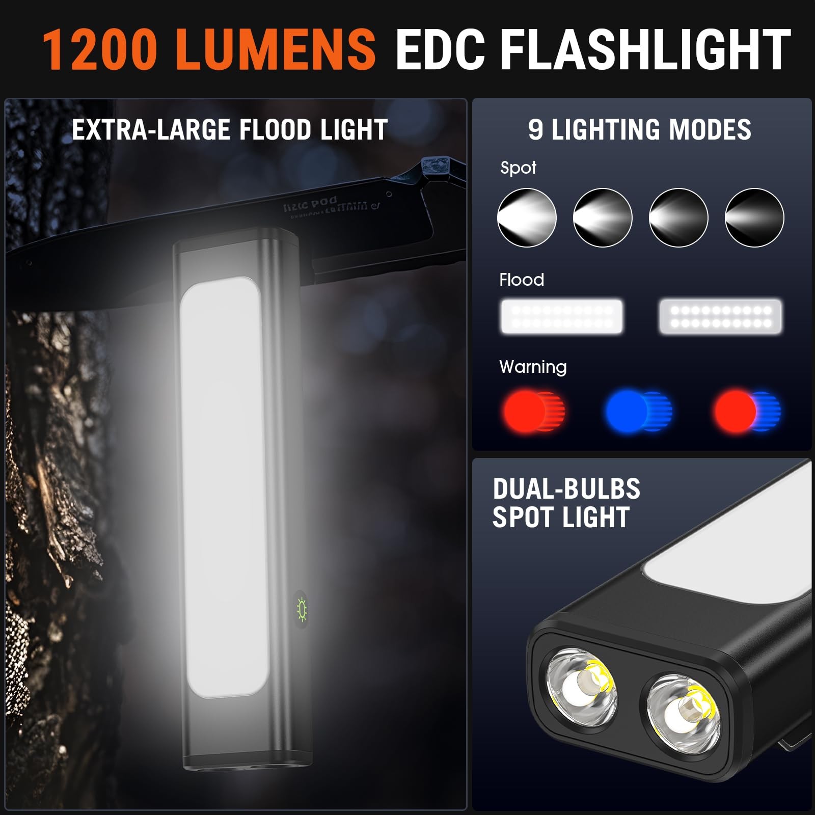 EDC Flat Flashlight Rechargeable, 1200 Lumens USB-C (Black, 2PCS) | eBay