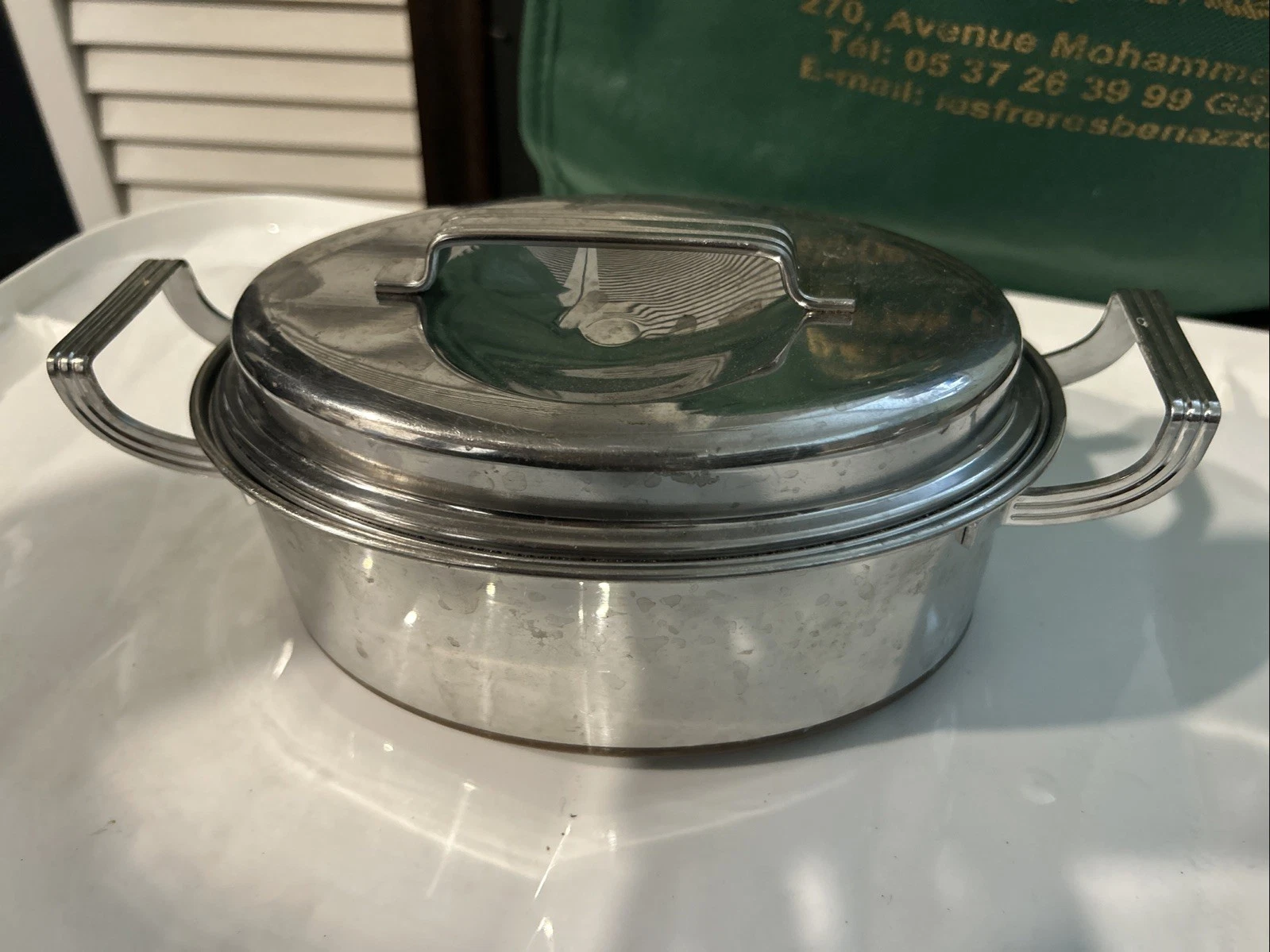 Ekcoware Stainless Steel Copper Bottom Oval Casserole Pot Lid Handles Vintage