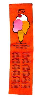 Vintage Colorful 1973 Felt Ice Cream Cone Wall Calendar