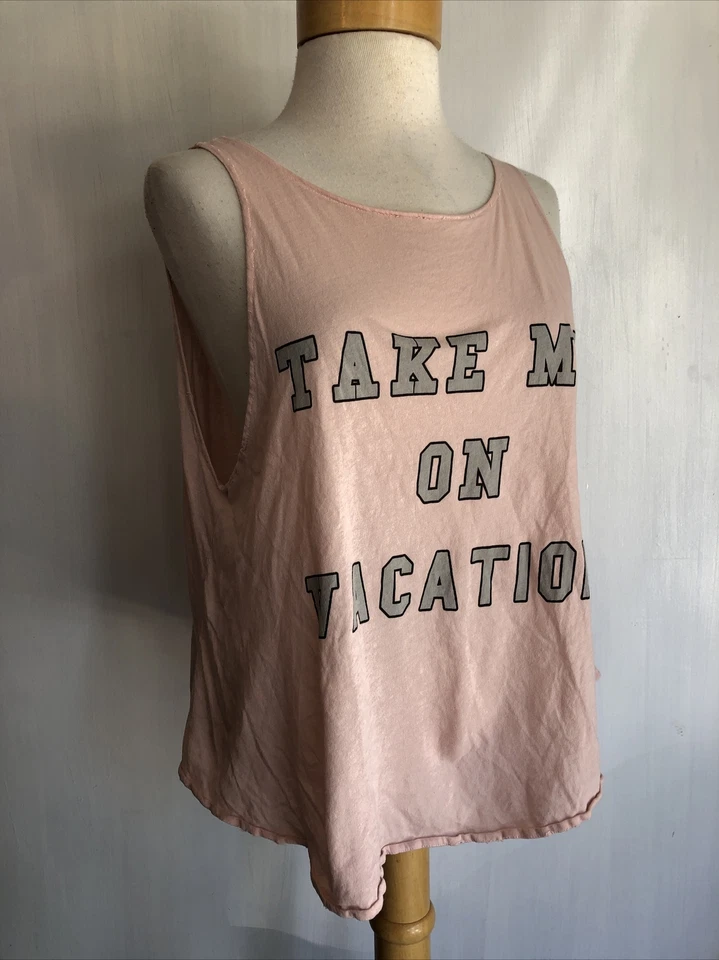 Camiseta sin mangas TAKE ME ON HOLIDAY oficial para mujer WILDFOX rosa swing pequeña Foto 2 de 4