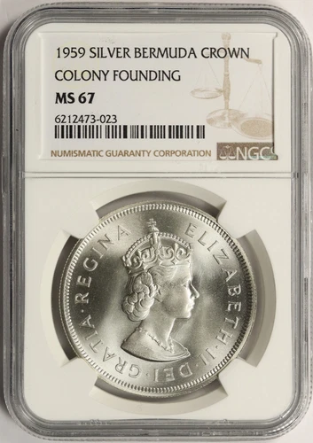 1959 Bermuda Silver Crown NGC MS67 Colony Founding