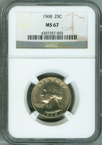 1968 NGC MS67 WASHINGTON QUARTER, 2ND HIGHEST REGISTRY, LOW POP, BEAUTY!