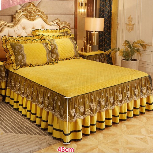 Flannel Lace Ruffle Bed Skirt Sheet Quilted Bedcover Bedspread Pillowcases - Picture 2 of 22