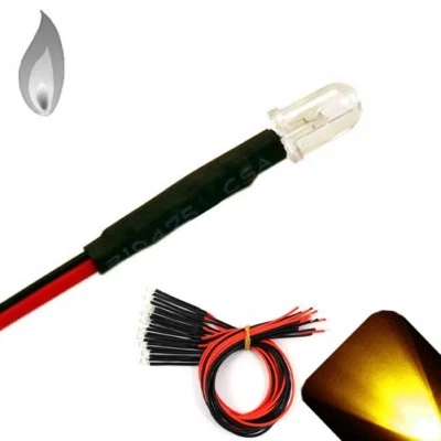 LIGHTHOUSE LEDS 50 x 12v 5mm Pre wired LEDs Flickering Candle Yellow Gold LED PreWired Flicker