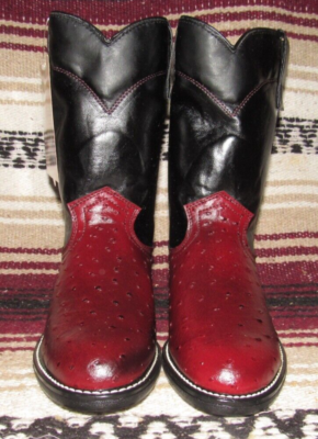 Vintage Black Ostrich & Burgundy Cowboy Boots, Mens 8.5D Vtg Tony Lama Red Black Leather Snakeskin Python Men Cowboy  main image 2