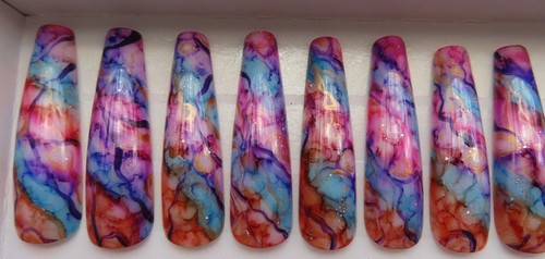 XL Rosa Púrpura Azul Brillo Dorado Tinta Metálica Cuadrado Ataúd Prensado en Uñas (20) - Imagen 2 de 5
