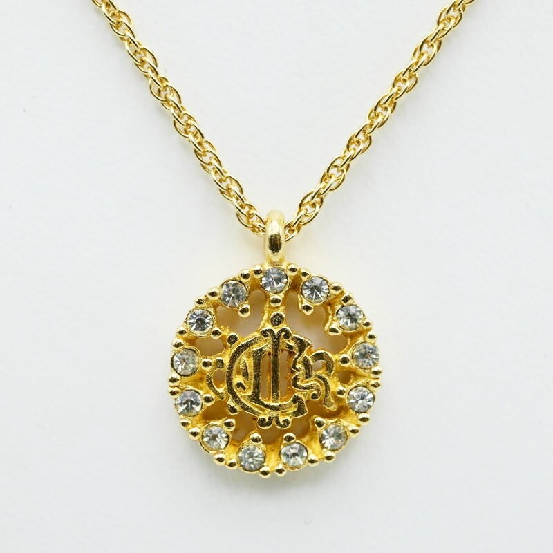 dior ネックレス M02-k083 Christian Dior Logo Rhinestone GP Necklace Gold | eBay
