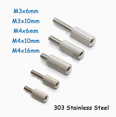 M3 M4 Knurled Thumb Screw Stainless Steel Long Shank Cylindrical Screw 6/10/16mm