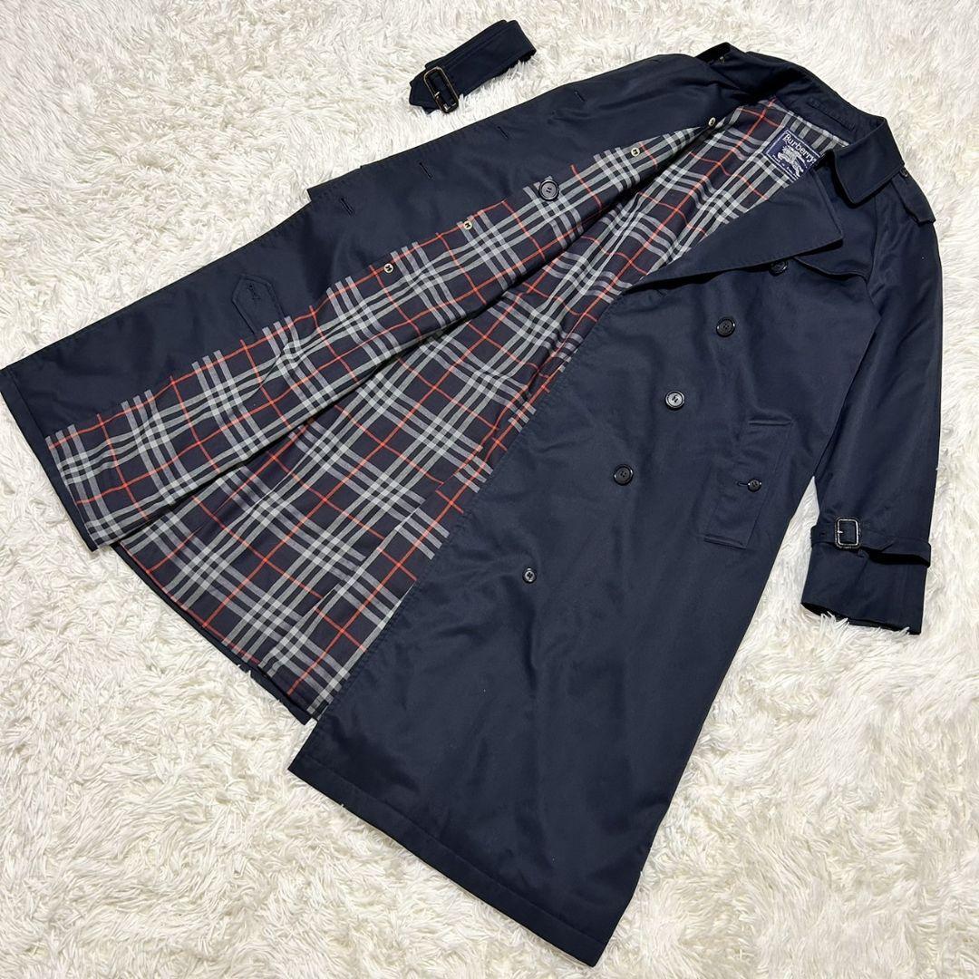 Burberrys Nova Check Trench Coat Long Navy Size 10 L Cotton Polyester