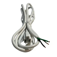 Power Cord 10ft White 14 AWG  NEMA 5-15P to ROJ Pigtail 3 Wires 15A/125V UL
