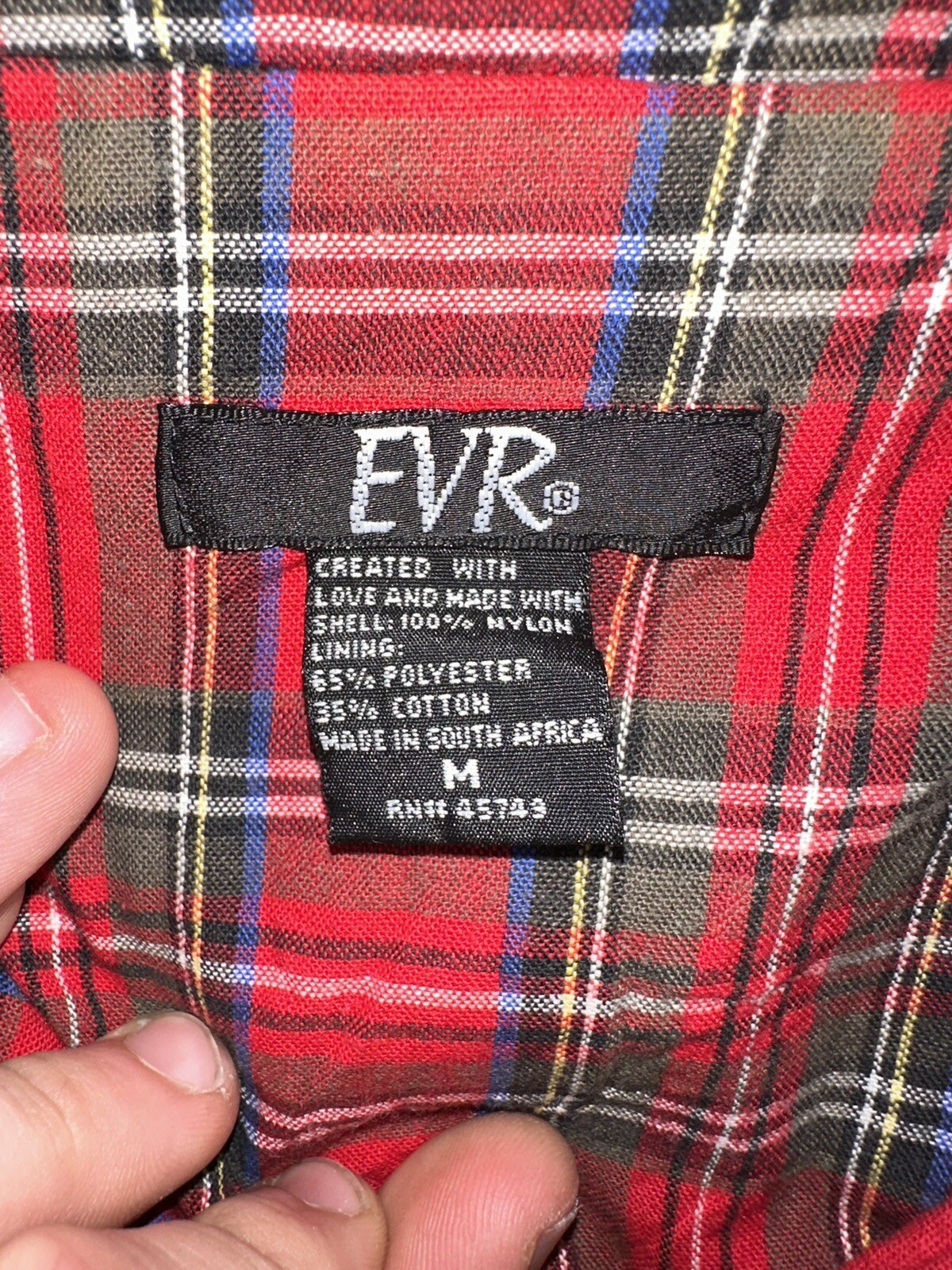 EVR Windbreaker Jacket Vintage Nylon Womens M Black Red Plaid (N4)