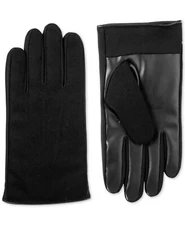 $175 Isotoner Signature Men`s Black Smartouch Faux Leather Driving Gloves Size L