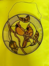 Large beautiful Vintage Stained Glass Suncatcher Birds 11 inches in diameter