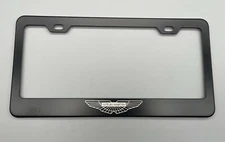 Aston Martin Logo Black License Plate Frame Stainless Steel with Laser Engraved 