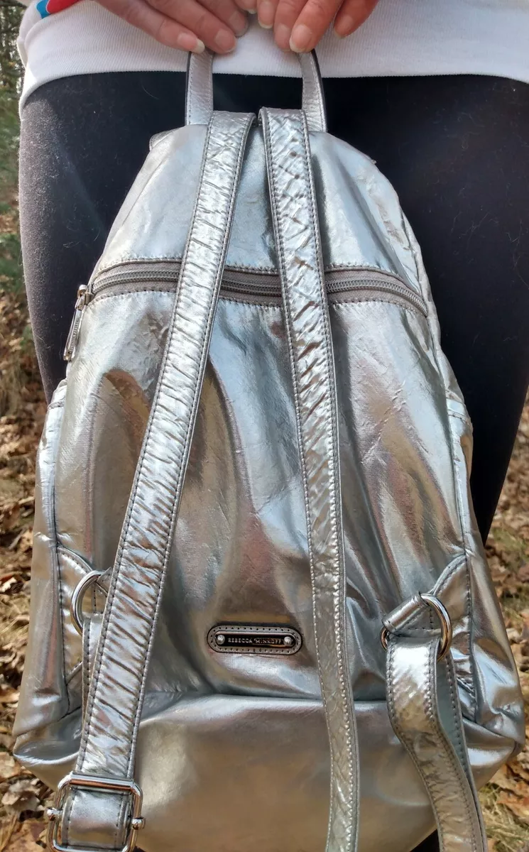 REBECCA MINKOFF silver medium JULIAN backpack purse bag eBay