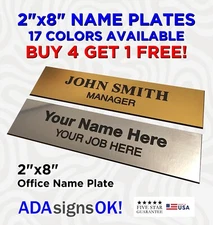 2" x 8" DOOR or DESK SIGN FOR OFFICE - NAME PLAQUE ID - 2 LINES OF TEXT - CUSTOM