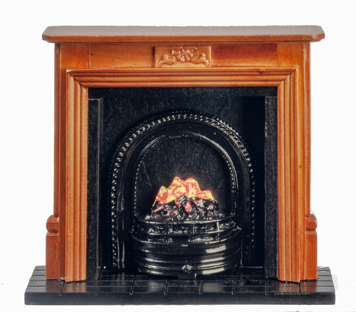 Dolls House Fireplace with Black Insert Walnut Miniature 1:12th Scale