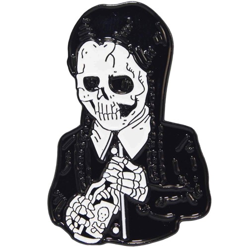 Skeleton Wednesday Addams Enamel Pin Badge Gothic TV Movie Retro Aussie Seller - Picture 1 of 1